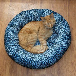 HAND CRAFTED Blue Leopard Round Pet Dog Cat Bed
